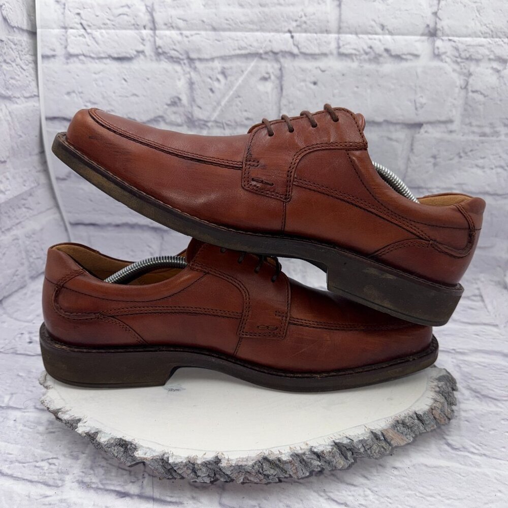 ECCO Helsinki 2 Mens 12 Brown Leather Bike-Toe Derby Lace Up Cushion Dress Shoes - Picture 8 of 13